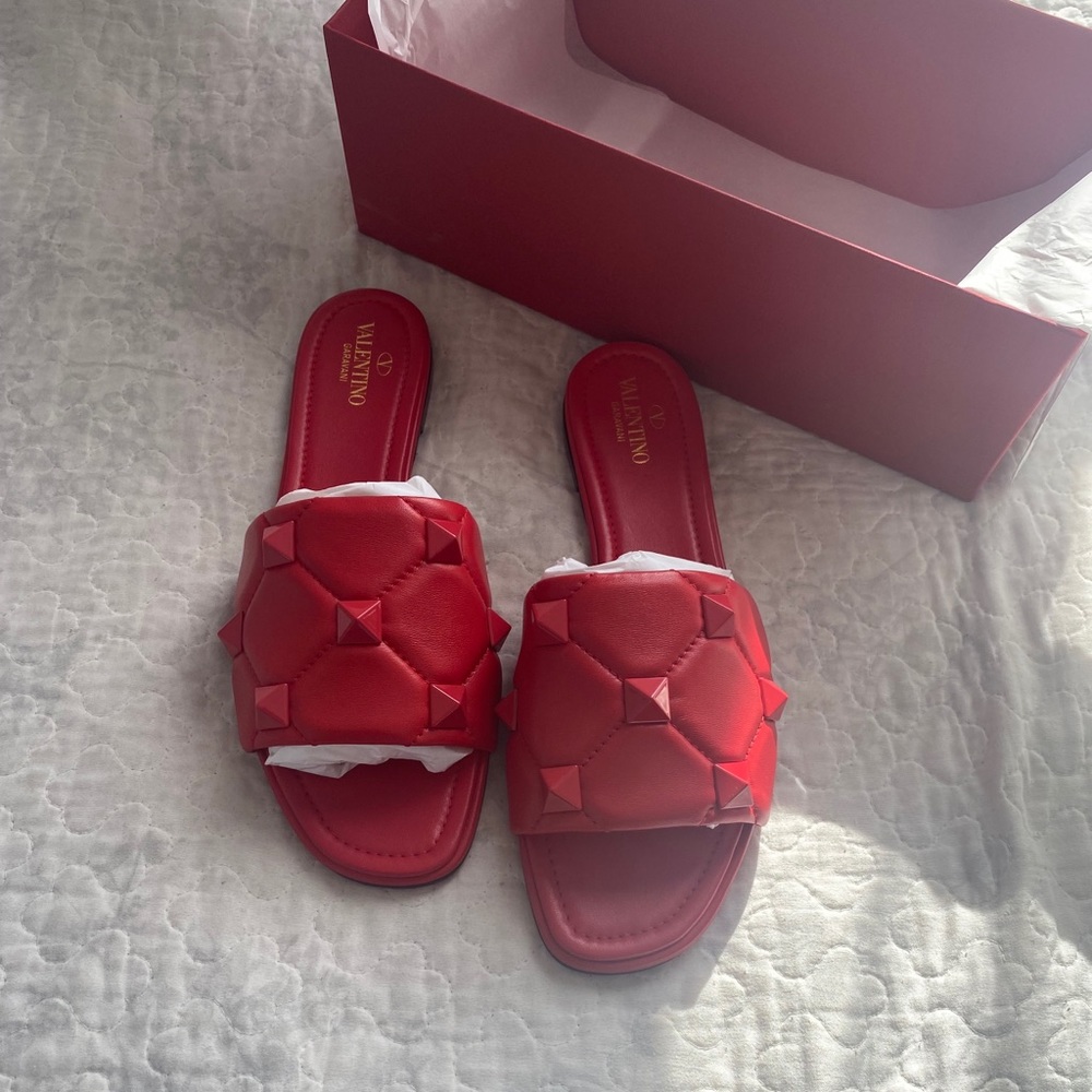 Valentino Flat Roman Stud Slide Sandals